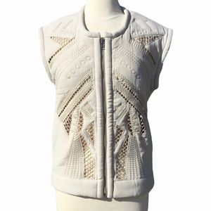 Minusey Cream Lace Inserts Quilted Zipper Vest